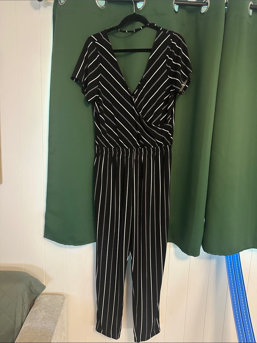 Express Black and White Striped Wrap Jumpsuit